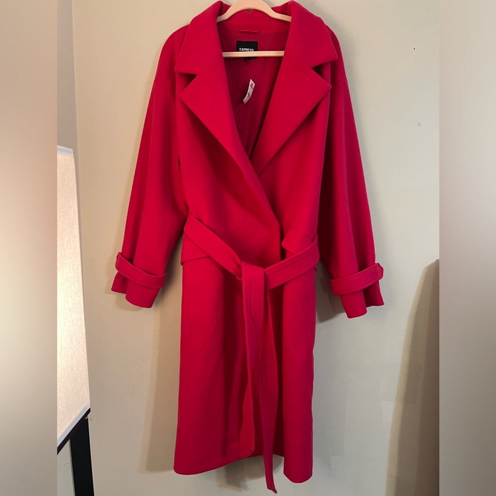 Express neon pink trench coat